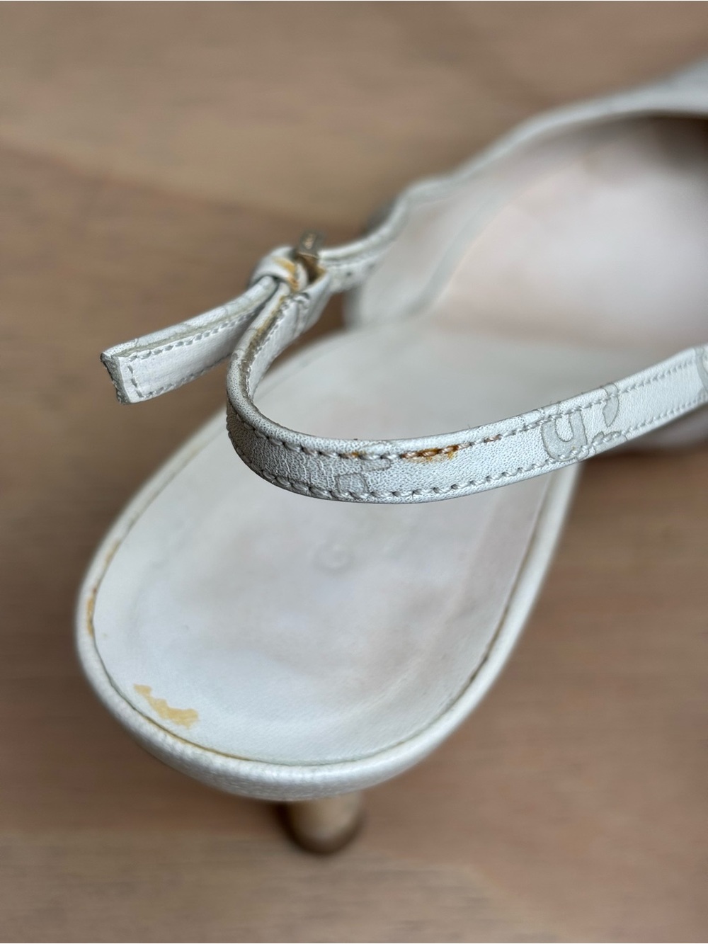 Gucci Tom Ford Era White Leather Slingback Kitten Heels GG Guccisima Pointed Toe - Picture 5 of 8